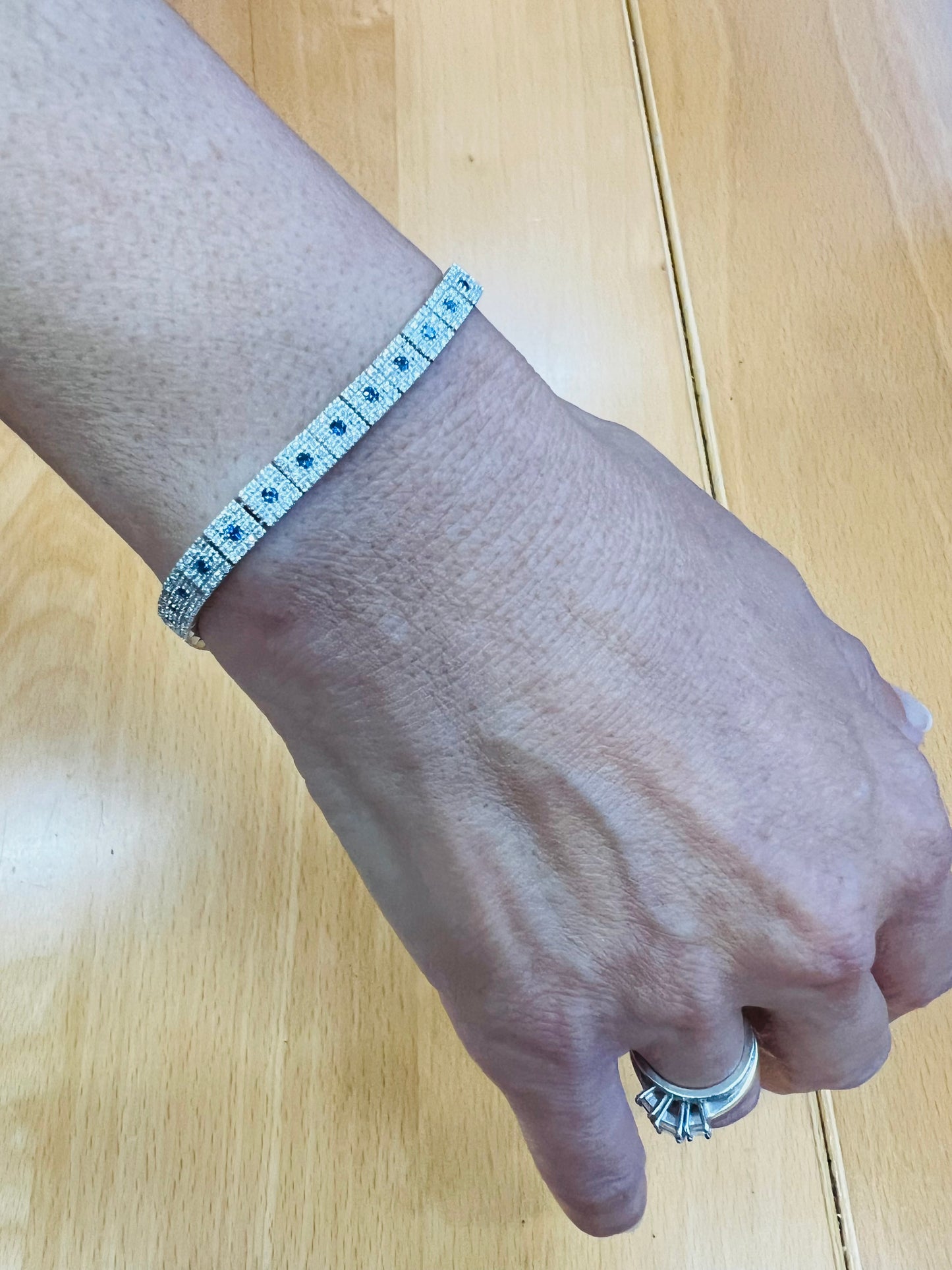 18K White Gold Diamond and Blue Sapphire Pave Bracelet (2.88 ct. tw.)