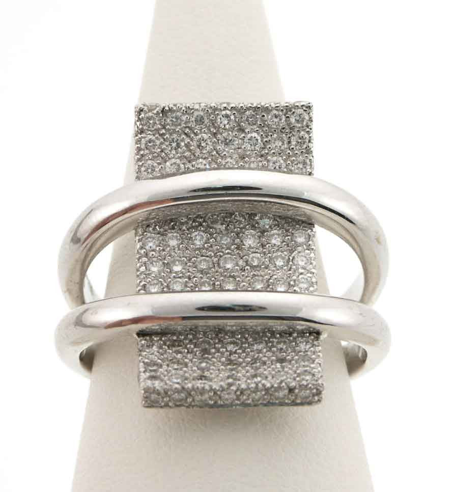 18K White Gold Pave Set Modern Bridge Diamond Ring (0.77 ct. tw.)