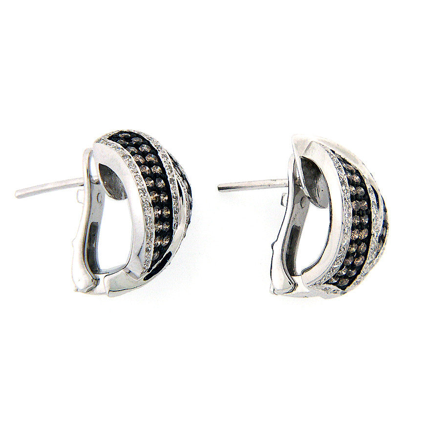 18K White Gold Diamond and Chanpagne Diamond Pave Set Earrings (1.39 ct. tw.)