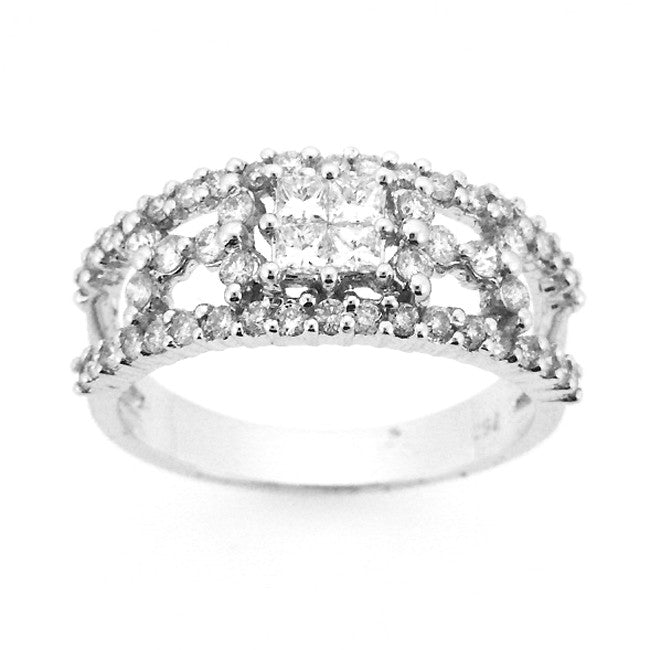 18K White Gold Invisible Set Diamond Righ Hand Ring (1.0 ct. tw.)