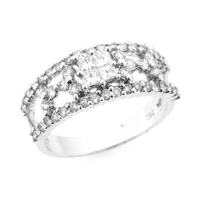 18K White Gold Invisible Set Diamond Righ Hand Ring (1.0 ct. tw.)