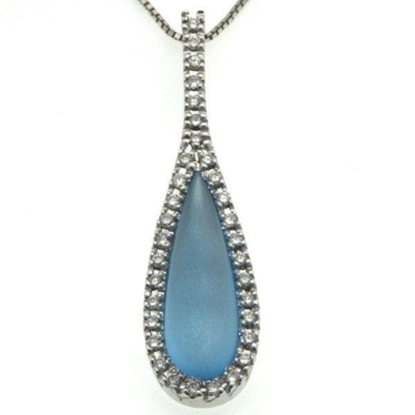 18K White Gold Frosted Blue Topaz Diamond Pendant Necklace (2.98 ct. tw.)