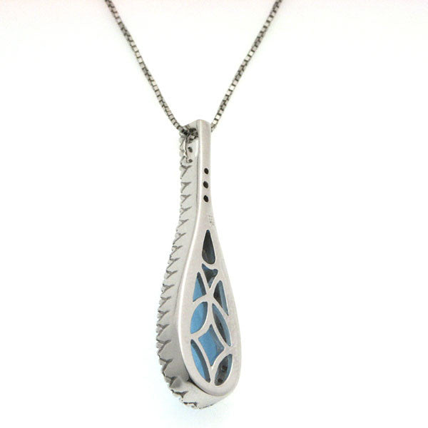 18K White Gold Frosted Blue Topaz Diamond Pendant Necklace (2.98 ct. tw.)