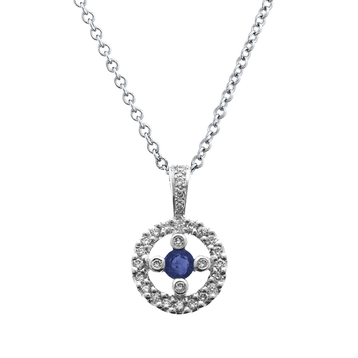 18K White Gold Diamond and Blue Sapphire Pendant Necklace (0.30 ct. tw.)