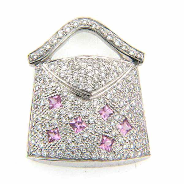 14K White Gold Diamond and Pink Sapphire Purse Pendant Necklace (0.69 ct. tw.)