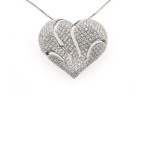 18K White Gold Micro Pave Diamond Heart Pendant 0.96CTW