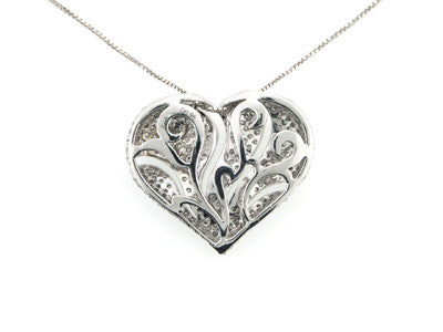18K White Gold Micro Pave Diamond Heart Pendant 0.96CTW
