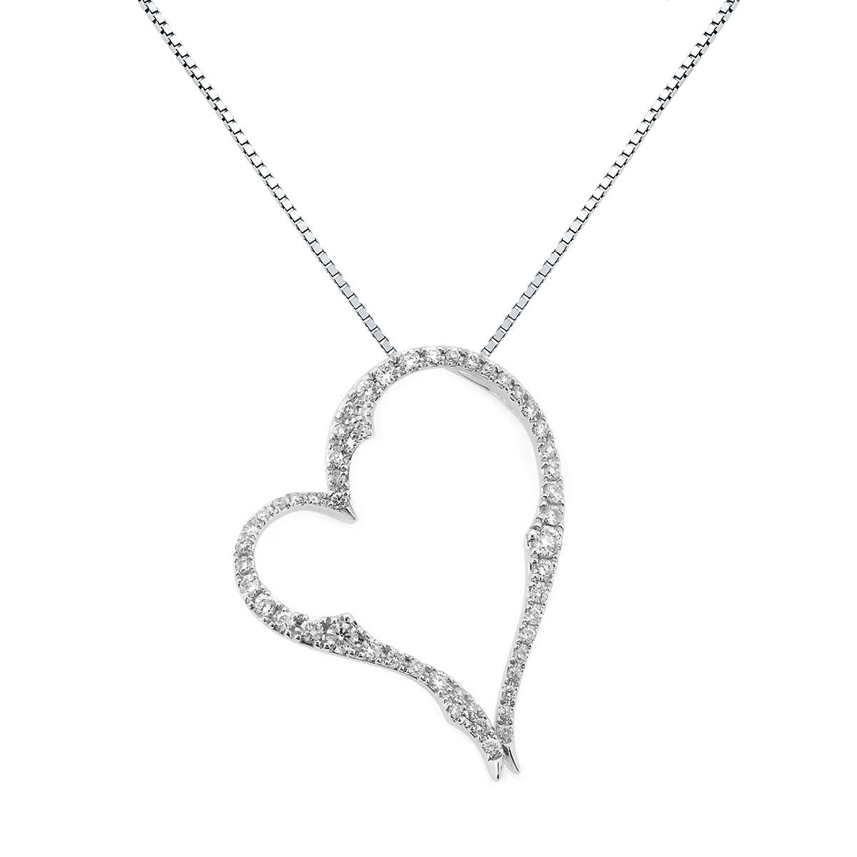 14K White Gold Prong Set Diamond Heart Pendant Necklace (0.35 ct. tw.)