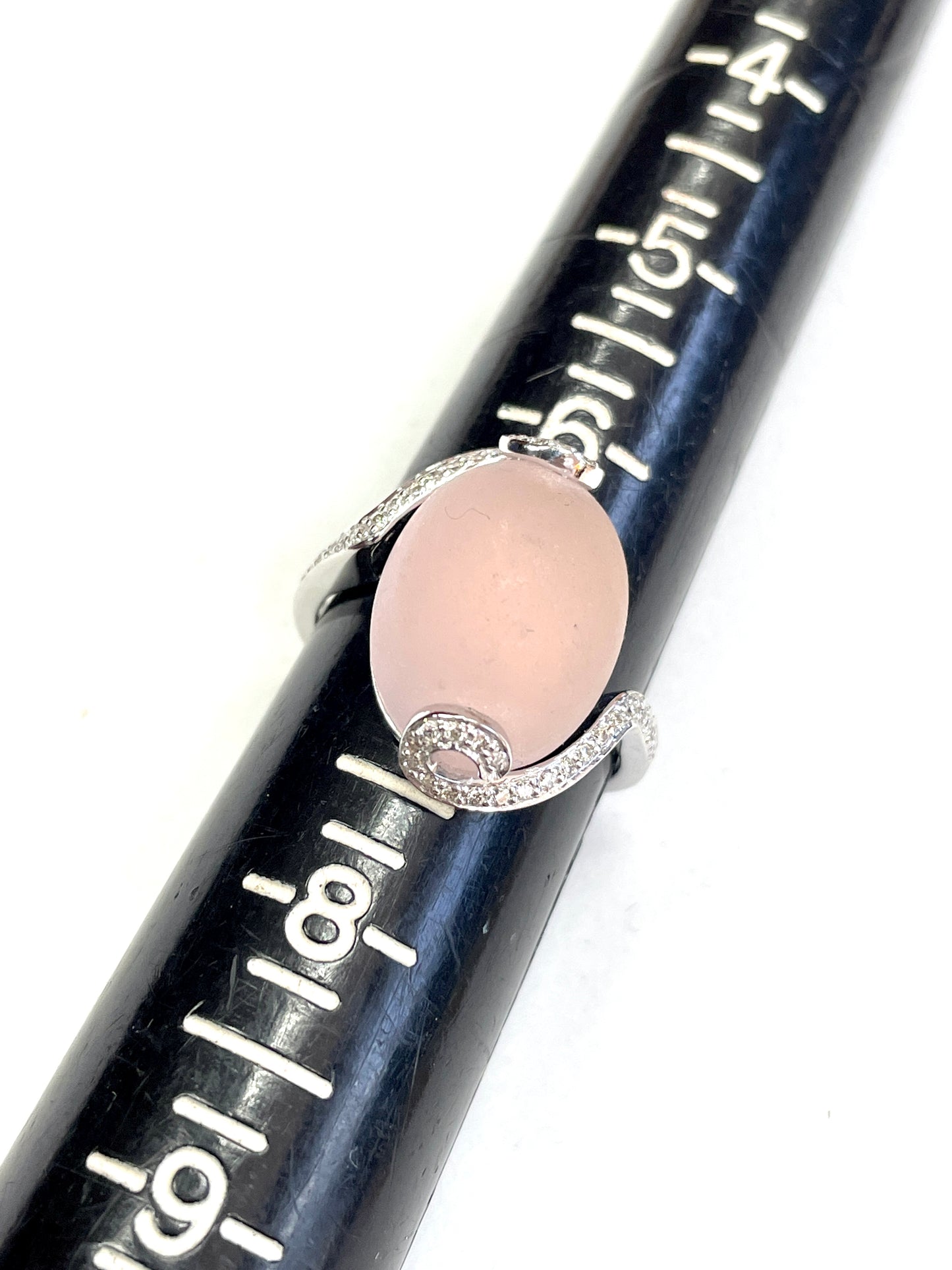 18K White Gold Frosted Rose Quartz Diamond Ring (9.27 ct. tw.)