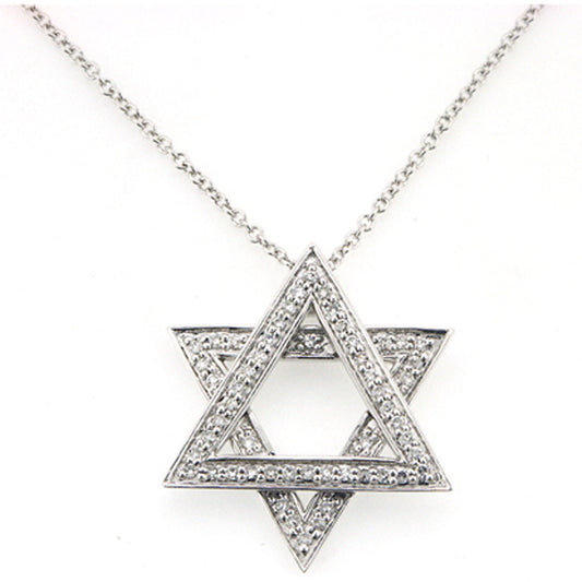 Star Of David Diamond Pendant and Chain in 14K White Gold (0.17 ct. tw.)