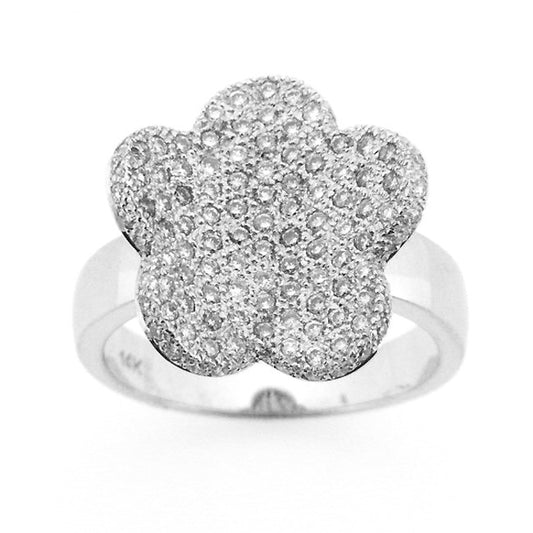 STUNNING DIAMOND FLOWER RING PAVE SET 14K WHITE GOLD 0.81CTW