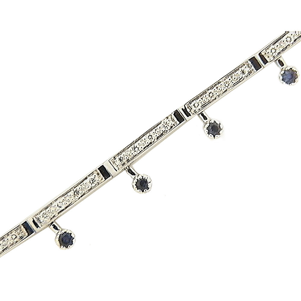 14K White Gold Diamond and Blue Sapphire Bracelet (0.90 ct. tw.)