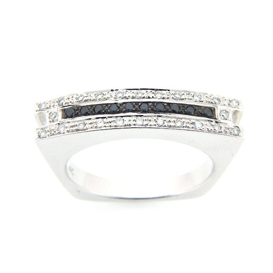 Black Diamond and Diamond Pave Ring Band in 14K White Gold (0.25 ct. tw.)