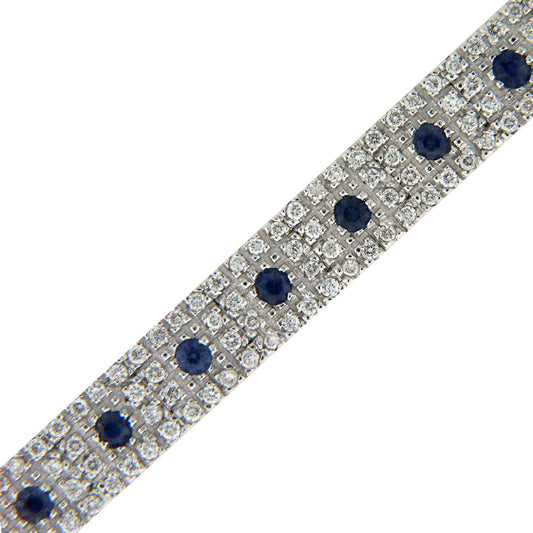 18K White Gold Diamond and Blue Sapphire Pave Bracelet (2.88 ct. tw.)