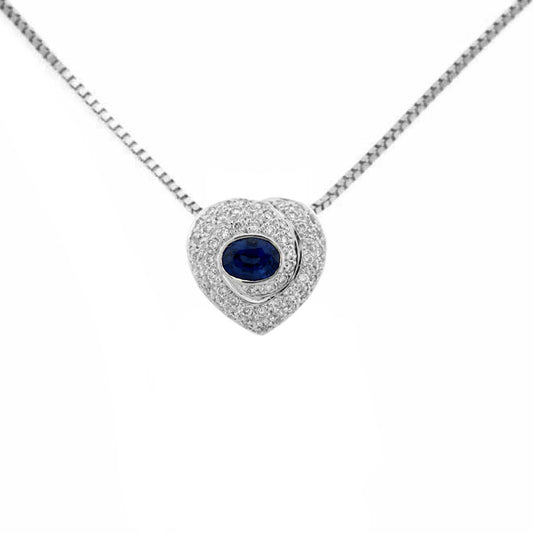 18K White Gold Diamond and Blue Sapphire Heart Pendant Necklace (0.68 ct. tw.)