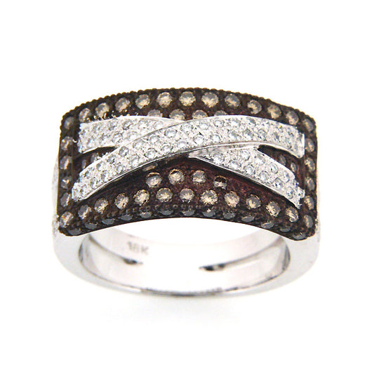 18K White Gold Diamond and Champagne Diamond Pave Set Ring (1.22 ct. tw.)