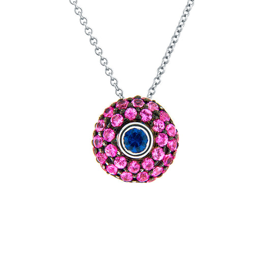 18K White Gold Blue and Pink Sapphire Circle Pendant Necklace (1.0 ct. tw.)