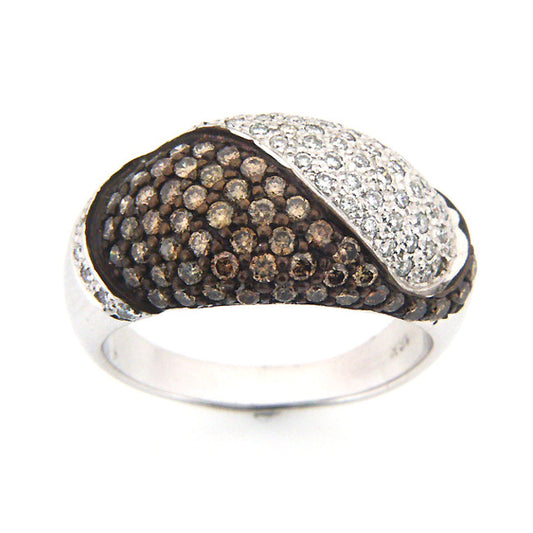 Diamond and Champagne Diamond Ring Pave Set in 18K White Gold (1.19 ct. tw.)