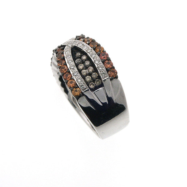 18K White Gold Diamond Champagne Diamond Orange Sapphire Ring (1.45 ct. tw.)