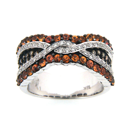 18K White Gold Diamond Champagne Diamond Orange Sapphire Ring (1.45 ct. tw.)