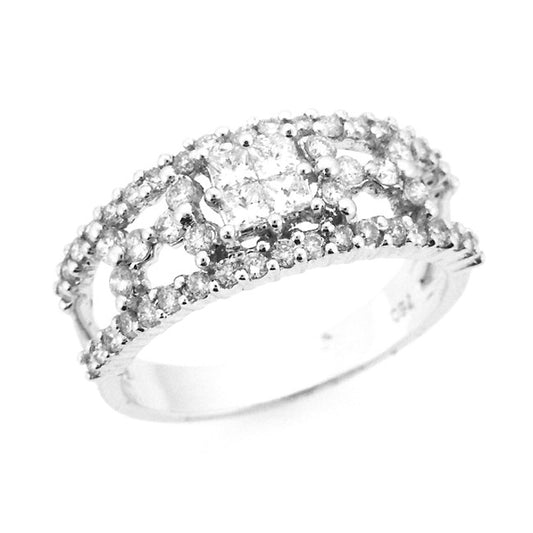 18K White Gold Invisible Set Diamond Righ Hand Ring (1.0 ct. tw.)