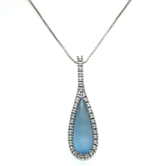 18K White Gold Frosted Blue Topaz Diamond Pendant Necklace (2.98 ct. tw.)