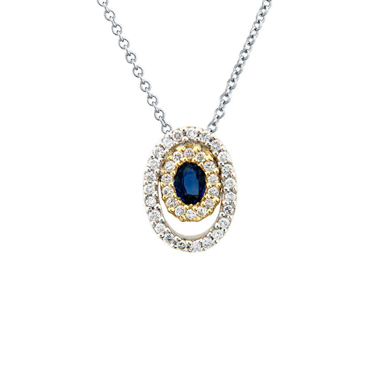 18K Two Tone Gold Diamond and Sapphire Double Oval Pendant (0.34 ct. tw.)