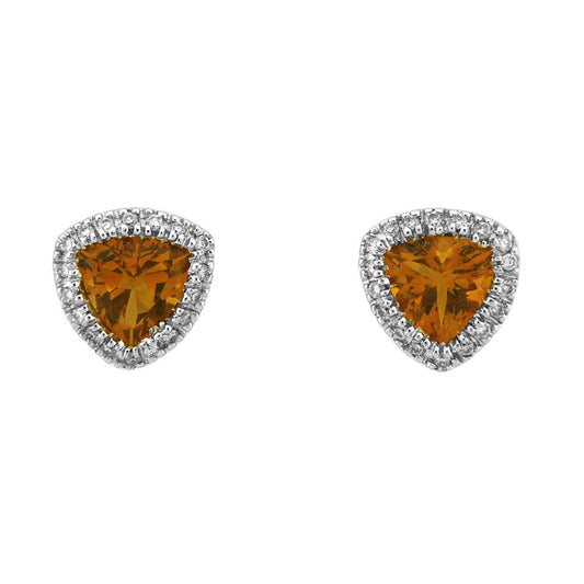 Diamond Halo Trillion Citrine Stud Earrings in 18K White Gold (2.04 ct. tw.)