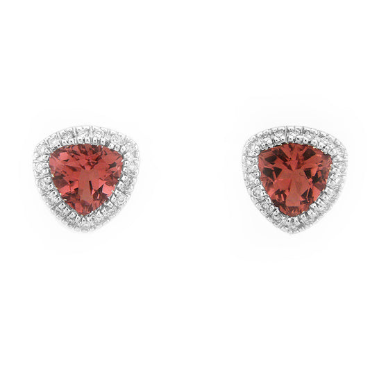 Diamond Halo Trillion Pink Tourmaline Stud Earrings 18K White Gold (2.25 ct. tw.)