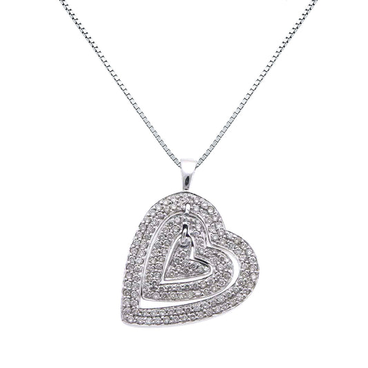 14K White Gold Three Hearts Diamond Pave Pendant Necklace (0.77 ct. tw.)