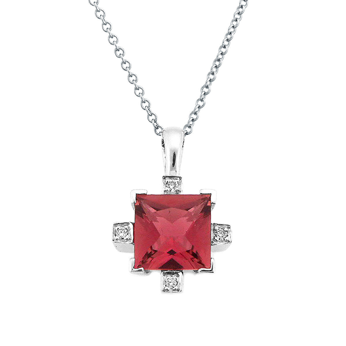 14K White Gold Diamond and Pink Tourmaline Princess Cut Pendant (1.44 ct. tw.)