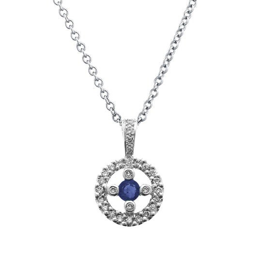 18K White Gold Diamond and Blue Sapphire Pendant Necklace (0.30 ct. tw.)