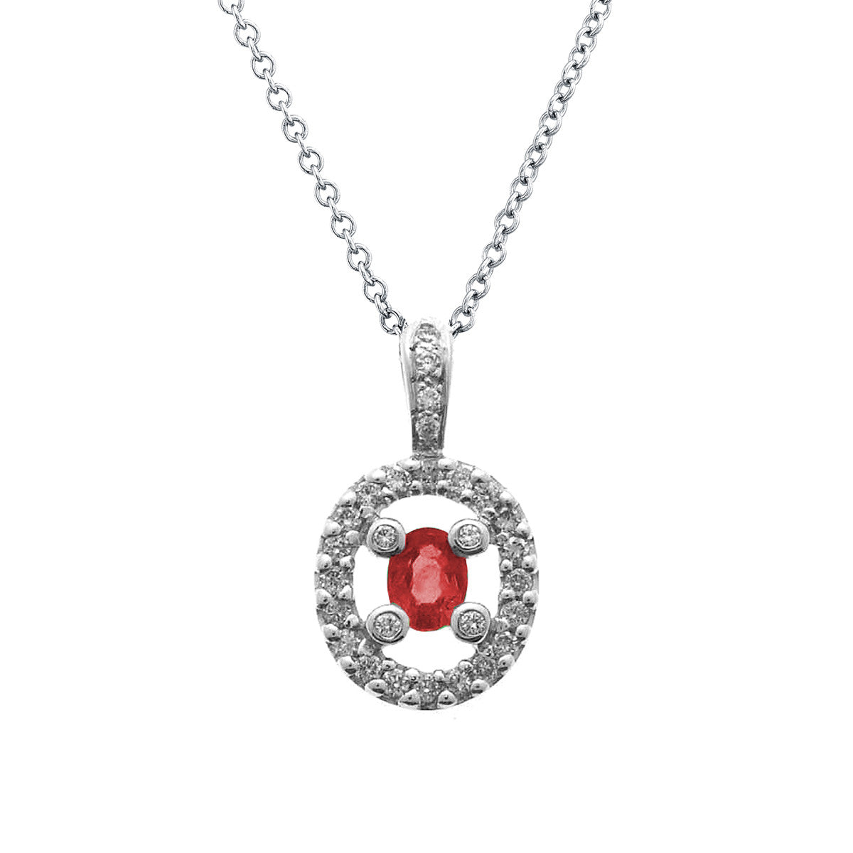 18K White Gold Oval Ruby and Diamond Pendant Necklace (0.41 ct. tw.)