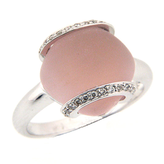 18K White Gold Frosted Rose Quartz Diamond Ring (6.95 ct. tw.)