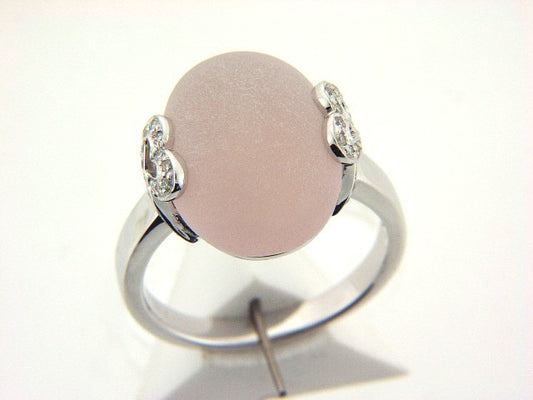 18K White Gold Frosted Rose Quartz Diamond Ring (9.87 ct. tw.)