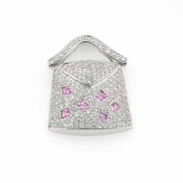 14K White Gold Diamond and Pink Sapphire Purse Pendant Necklace (0.69 ct. tw.)