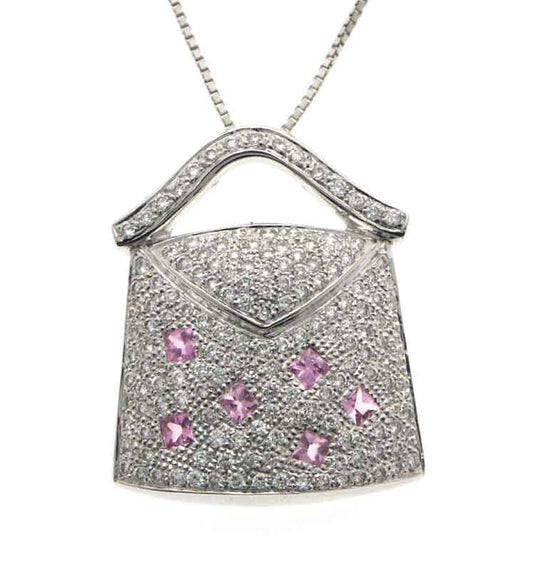 14K White Gold Diamond and Pink Sapphire Purse Pendant Necklace (0.69 ct. tw.)