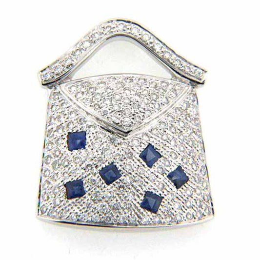 14K White Gold Diamond and Sapphire Purse Pendant Chain (0.69 ct. tw.)