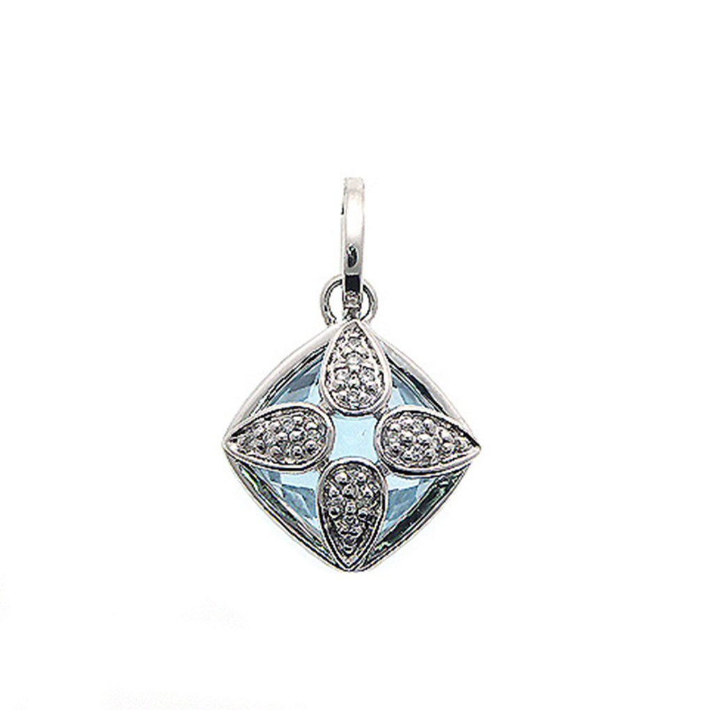18K Cushion Cut Blue Topaz and Diamond Pendant Necklace (3.94 ct. tw.)