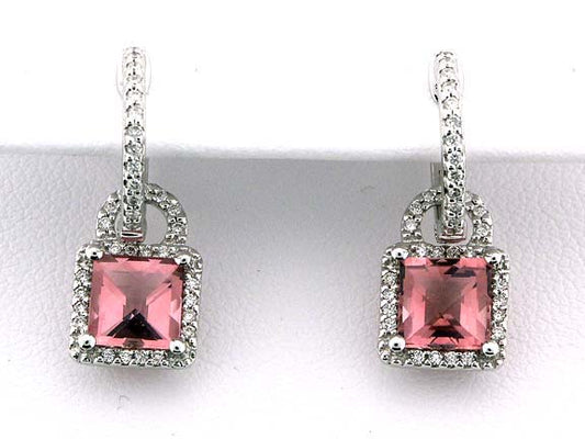 18K White Gold Diamond and Pink Tourmaline Earrings (2.75 ct. tw.)