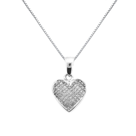 14K White Gold Invisible Set Diamond Heart Pendant Necklace (0.49 ct. tw.)