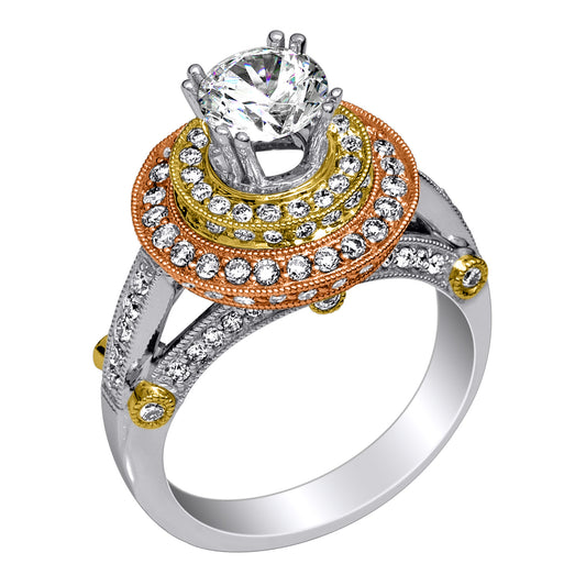 Pave Set Double Halo Diamond Engagement Ring in 18kt (1.00 ctw) for a 1ct Round