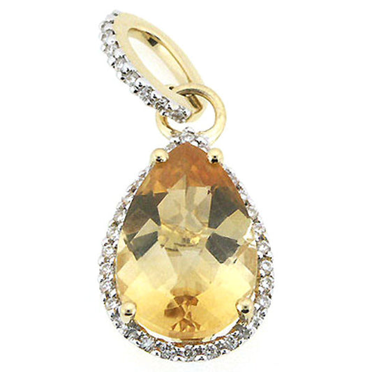 18K Yellow Gold Diamond and Pear Shaped Yellow Citrine Pendant (3.0 ct. tw.)