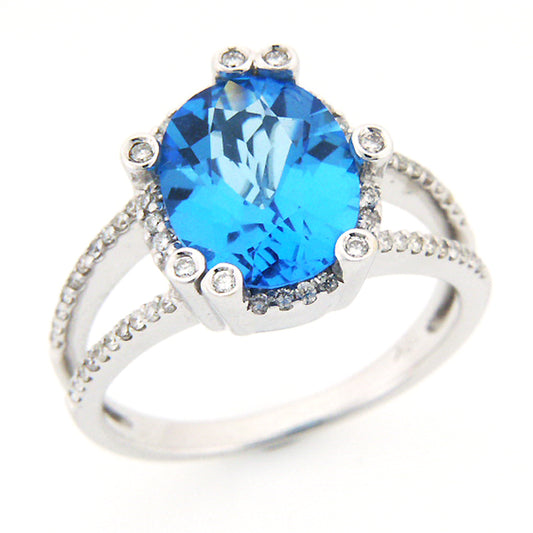 3 1/2 ct tw Blue Topaz Ring 1/3 ct tw Diamonds 18K White Gold