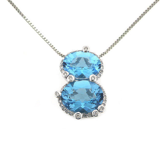 18K White Gold Diamond With Blue Topaz Pendant Necklace (4.65 ct. tw.)