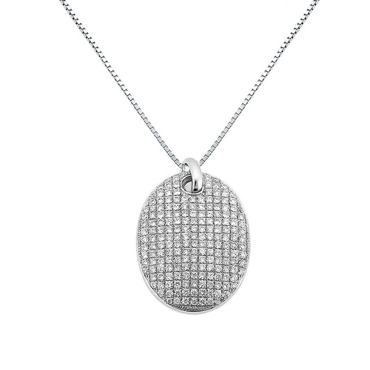 18K White Gold Micro Pave Oval Diamond Pendant Necklace (0.75 ct. tw.)