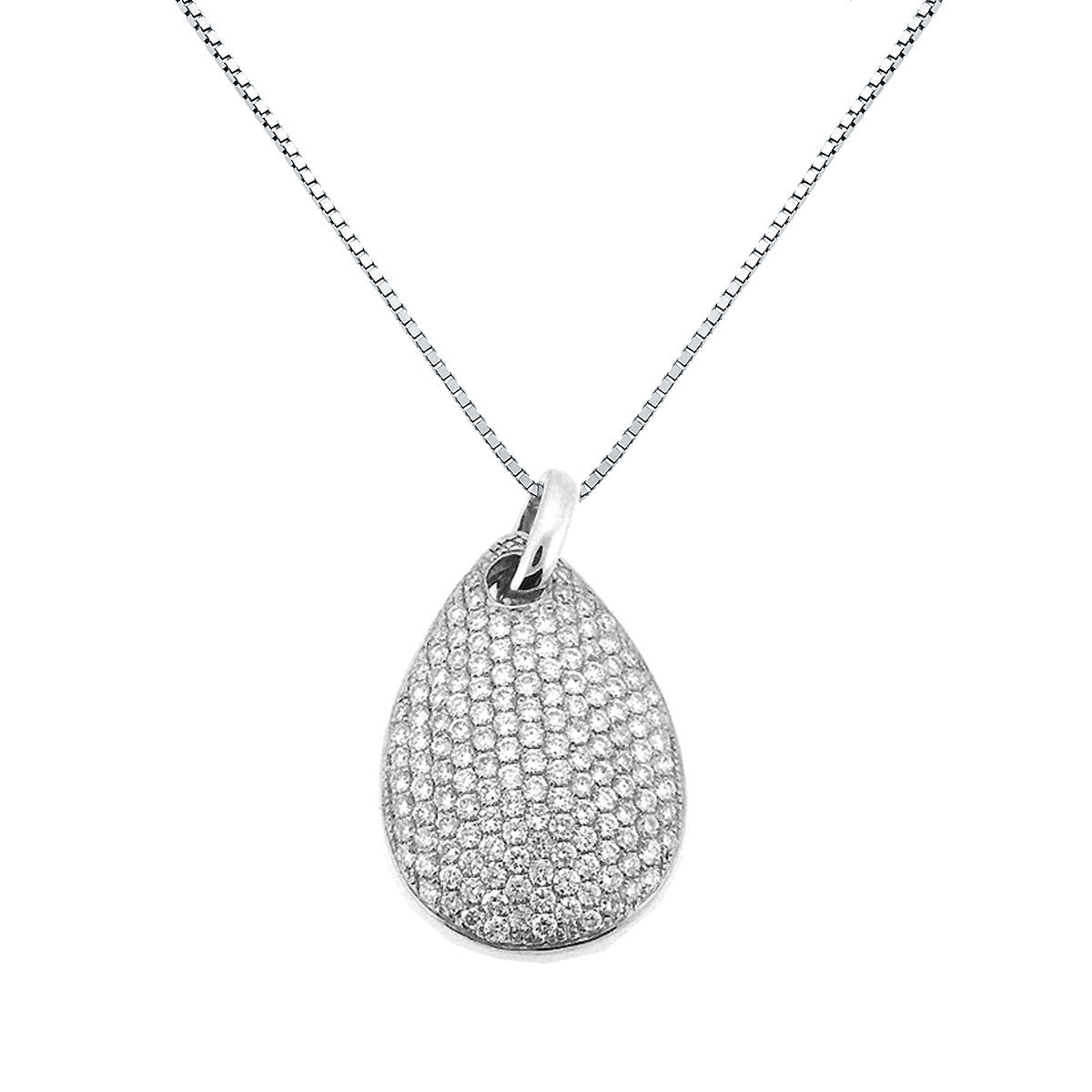 18K White Gold Micro Pave Pear Shape Diamond Pendant Necklace (0.75 ct. tw.)