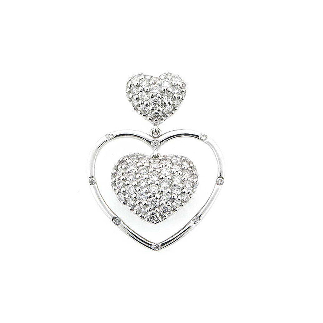 14K White Gold Double Heart Pave Diamond Pendant Necklace (0.85 ct. tw.)