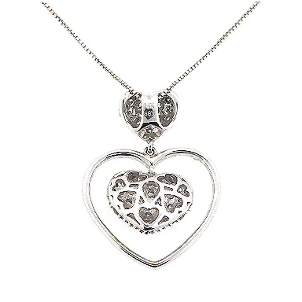 14K White Gold Double Heart Pave Diamond Pendant Necklace (0.85 ct. tw.)