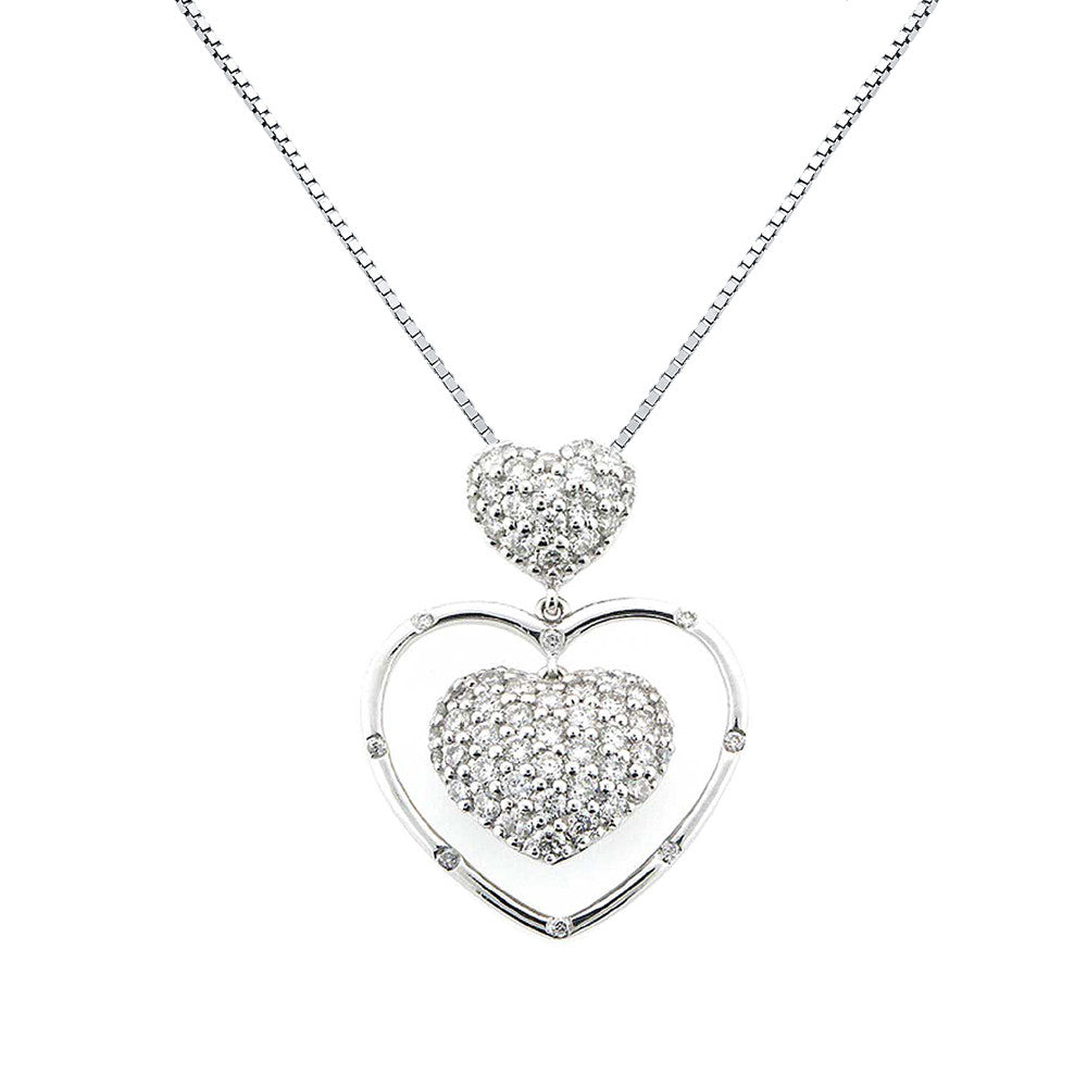 14K White Gold Double Heart Pave Diamond Pendant Necklace (0.85 ct. tw.)